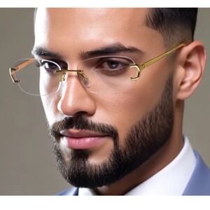 Men Classy Elegant Modern Sophisticated SUNGLASSES Rimless Gold Frame Clear Lens